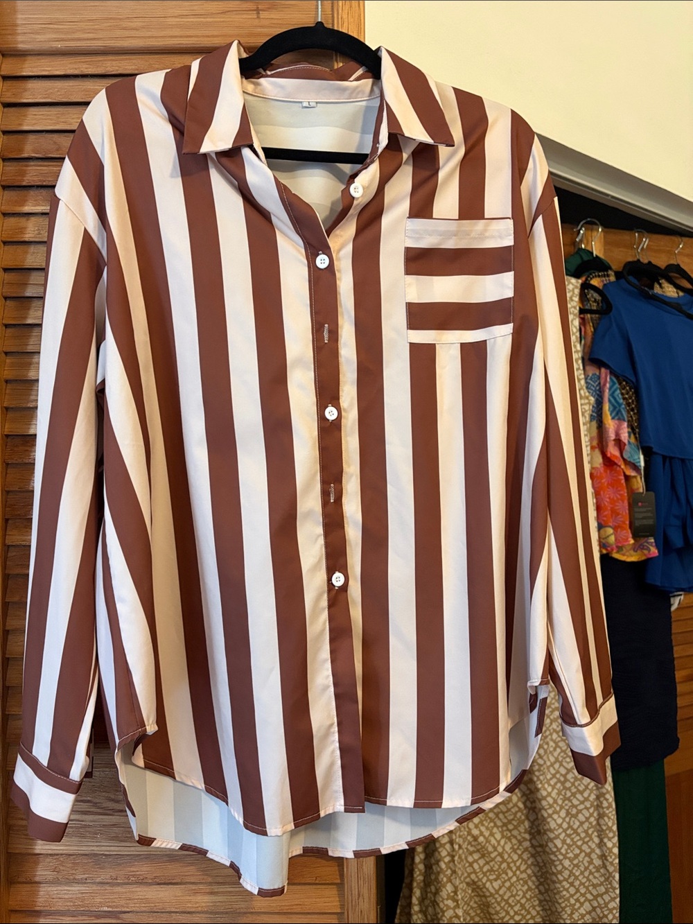 Women's Striped Button-Up Shirt - Brown & Cream